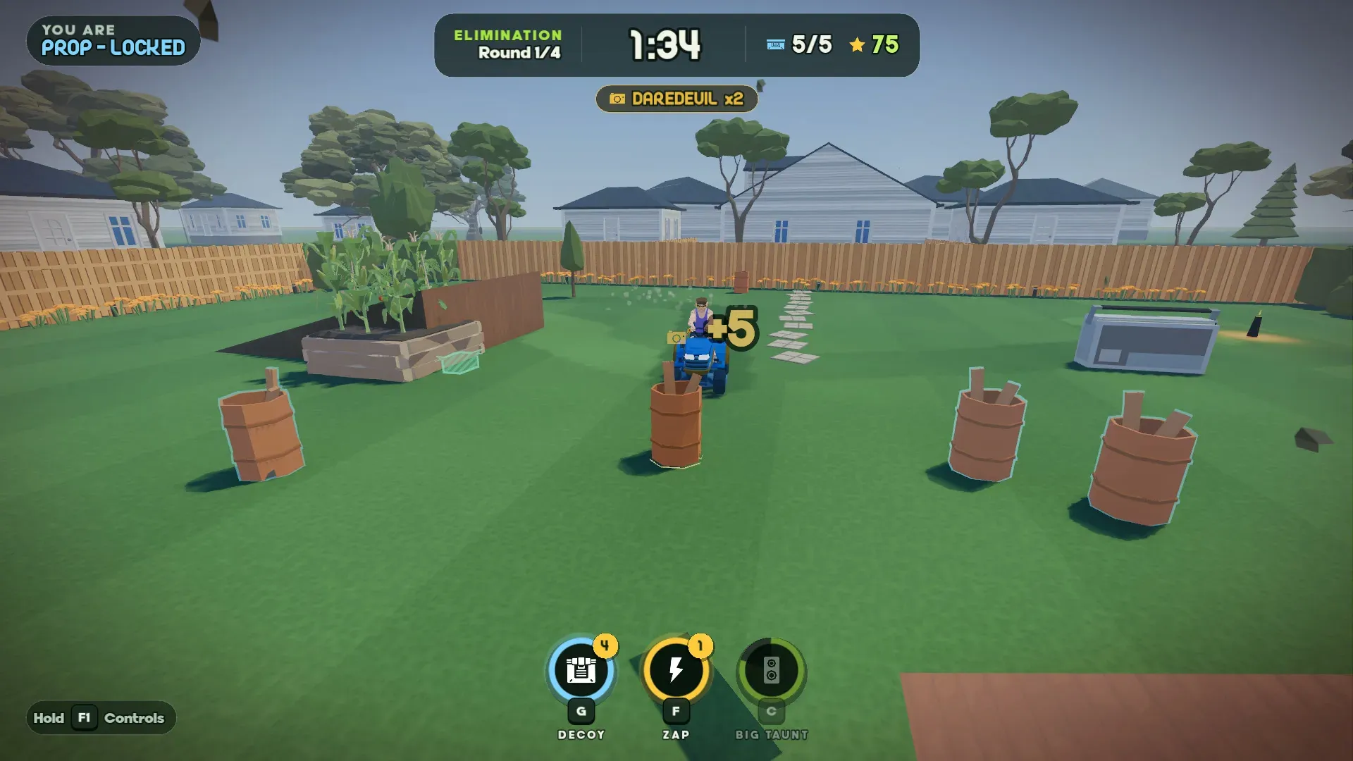 Hider's eye view: mower closing in