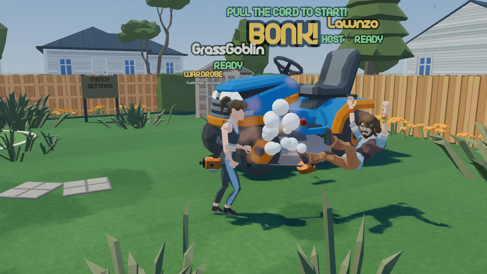 Lobby garden weed-whacker bonk